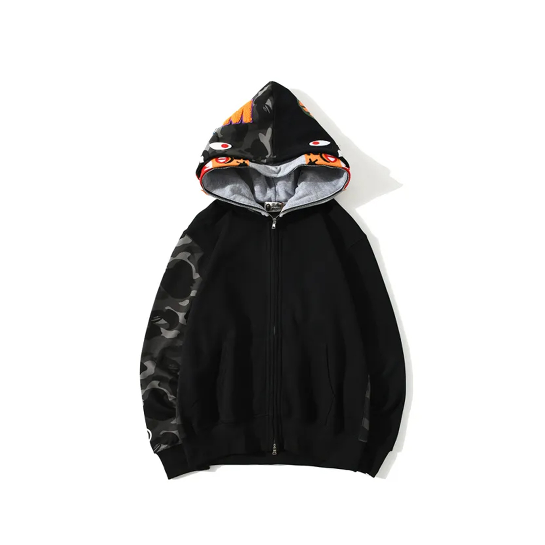 Coco Shoes BAPE Tiger Head Double Hood Camouflage Patchwork Hoodie - Cocoshoesvip.net