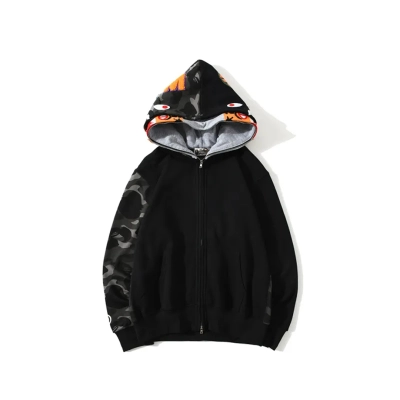 Bape Tiger Head Double Hood Camouflage Patchwork Hoodie 01
