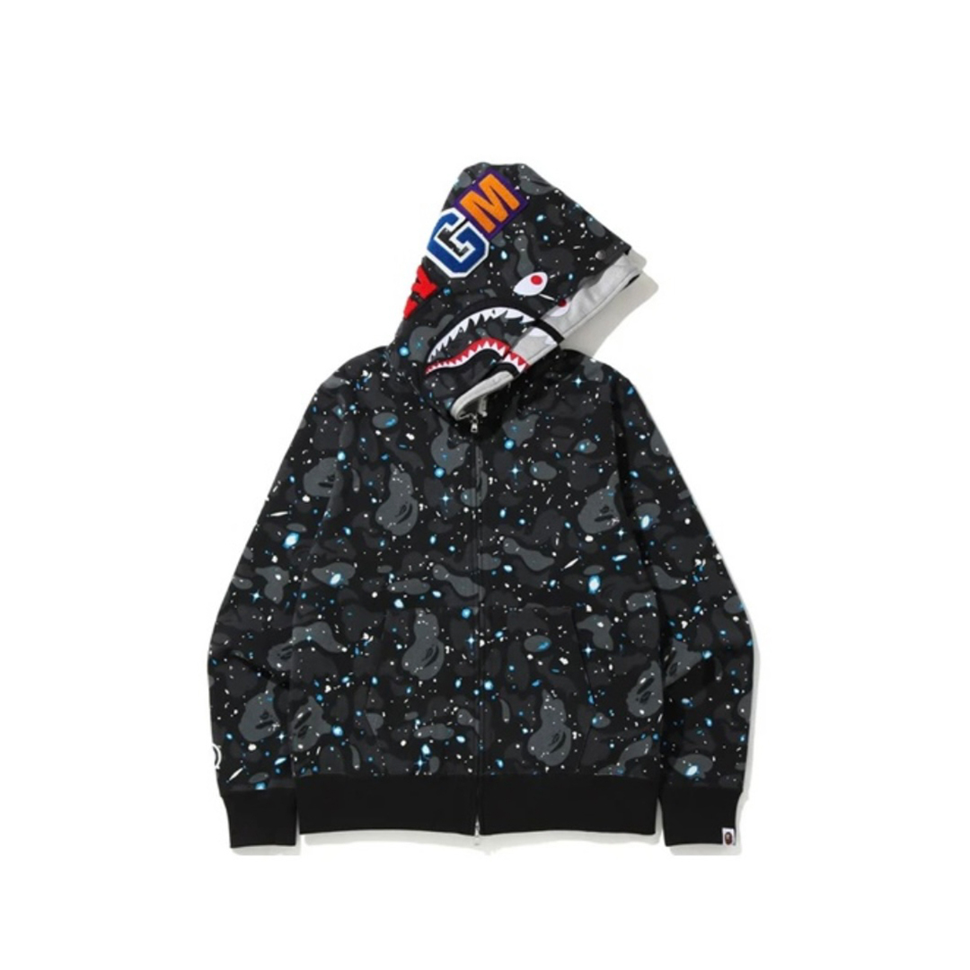 Coco Shoes BAPE Space Camo Shark WGM Full-Zip Hoodie Black - Cocoshoesvip.net