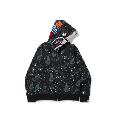 Coco Shoes Bape Space Camo Shark WGM Full-Zip Hoodie Black 01
