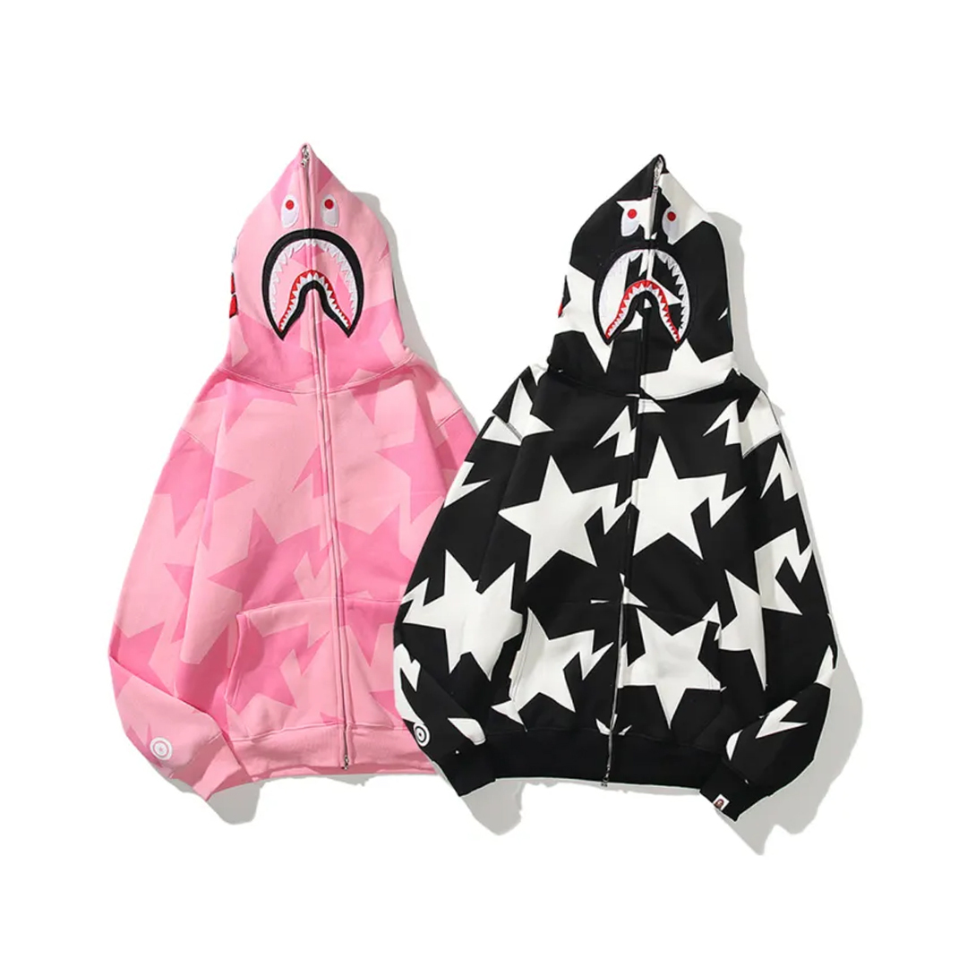 Coco Shoes BAPE Hoodie Full Zip Shark Camo Head Jacket Black & Pink - Cocoshoesvip.net