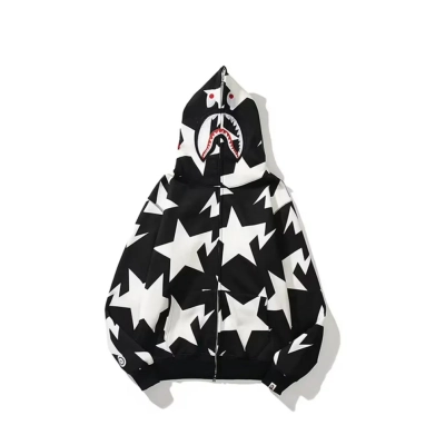 Coco Shoes Bape Hoodie Full Zip Shark Camo Head Jacket Black & Pink 02