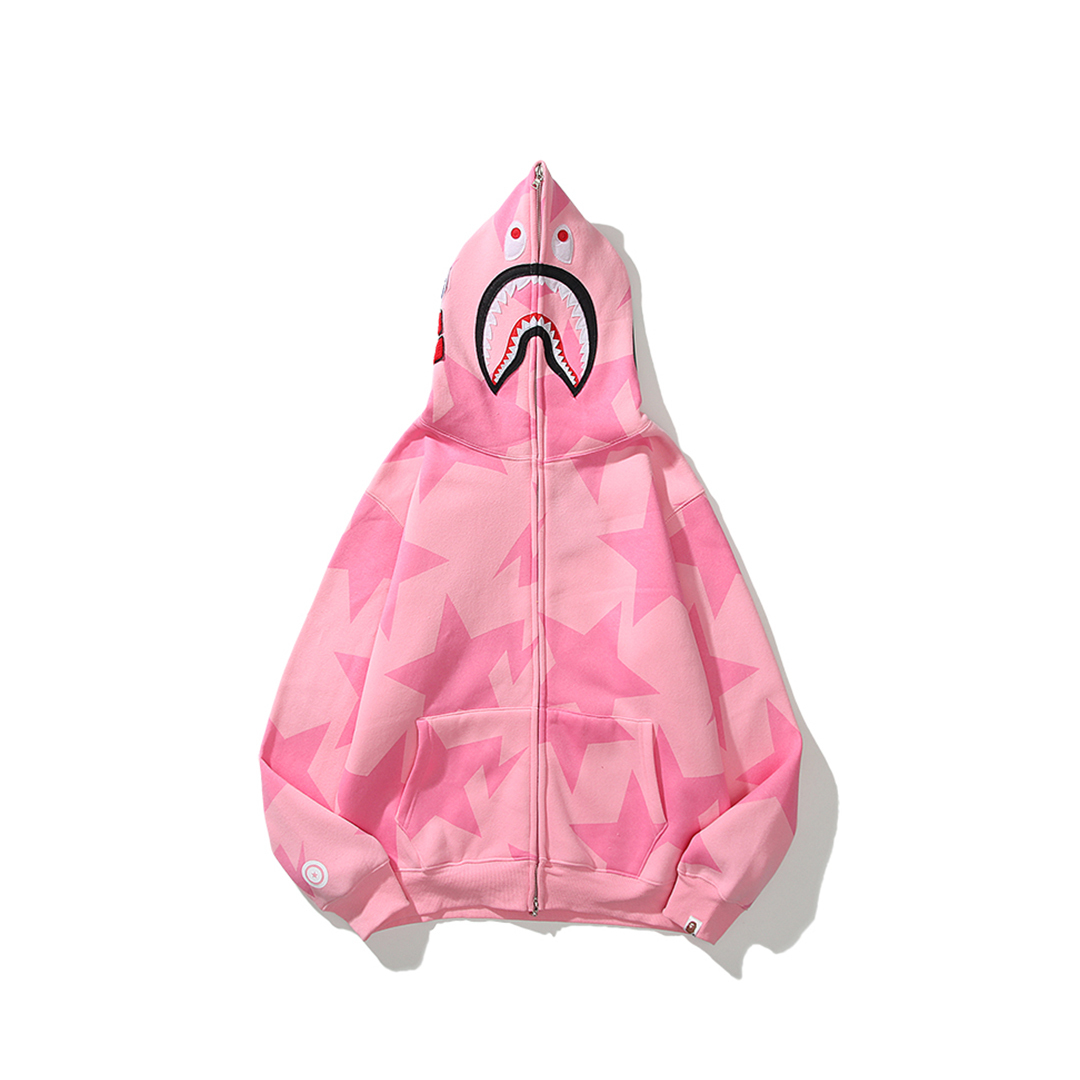 Coco Shoes BAPE Hoodie Full Zip Shark Camo Head Jacket Black & Pink - Cocoshoesvip.net