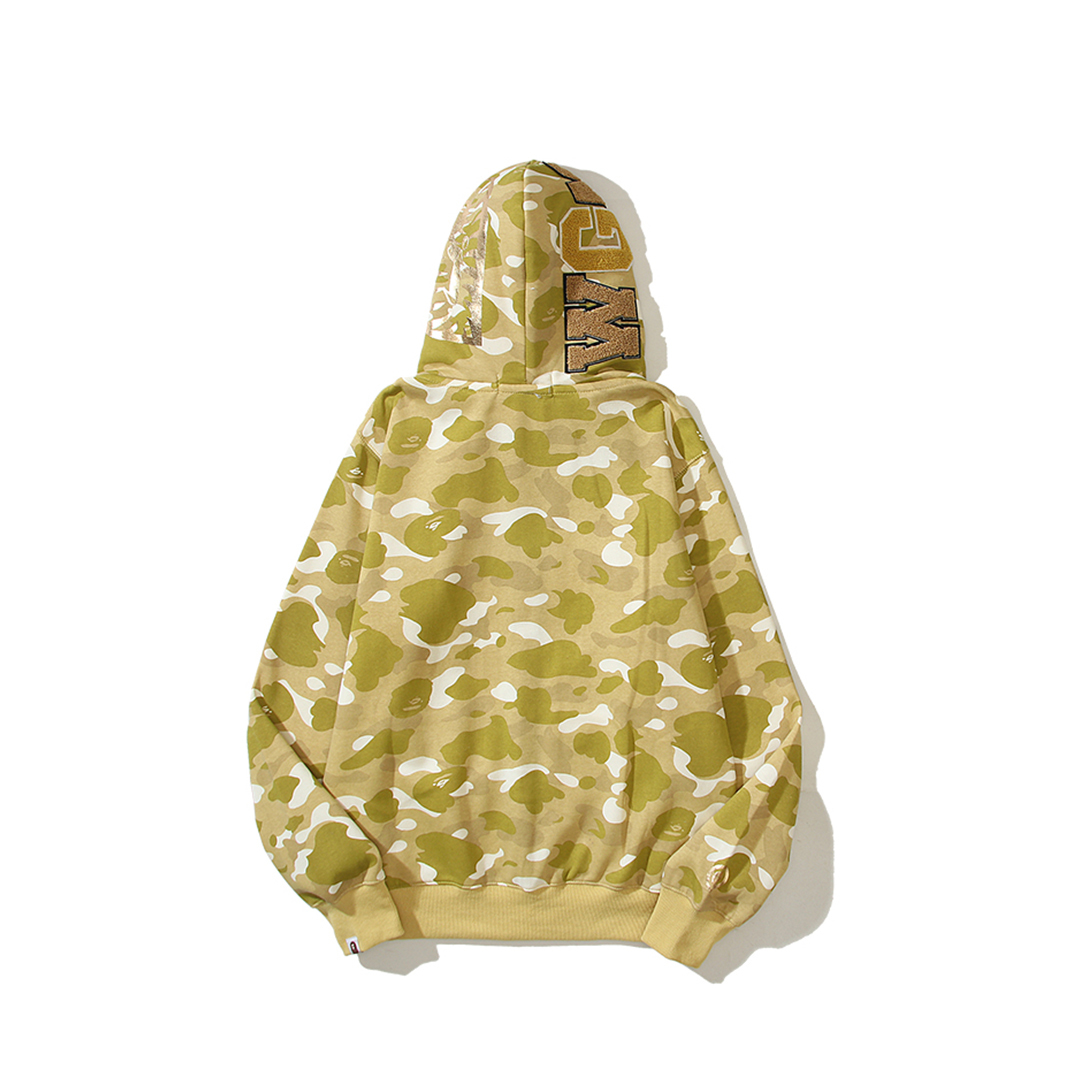 Coco Shoes BAPE Classic Double Hooded Shark Head Padded Camo Hoodie Yellow - Cocoshoesvip.net