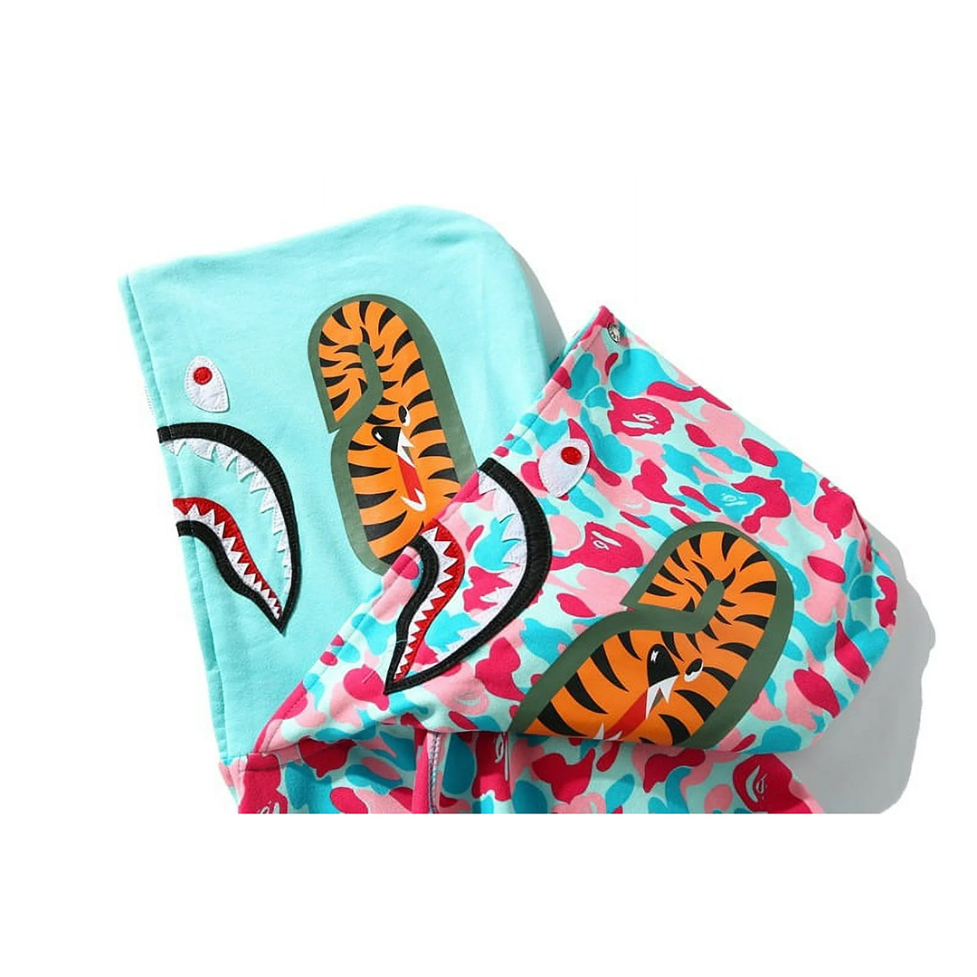 Coco Shoes BAPE Miami Co-Branded Double Hooded Shark Head Zip Hoodie - Cocoshoesvip.net