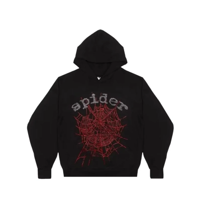 Sp5der OG Rhinestone Logo Hoodie Black 01