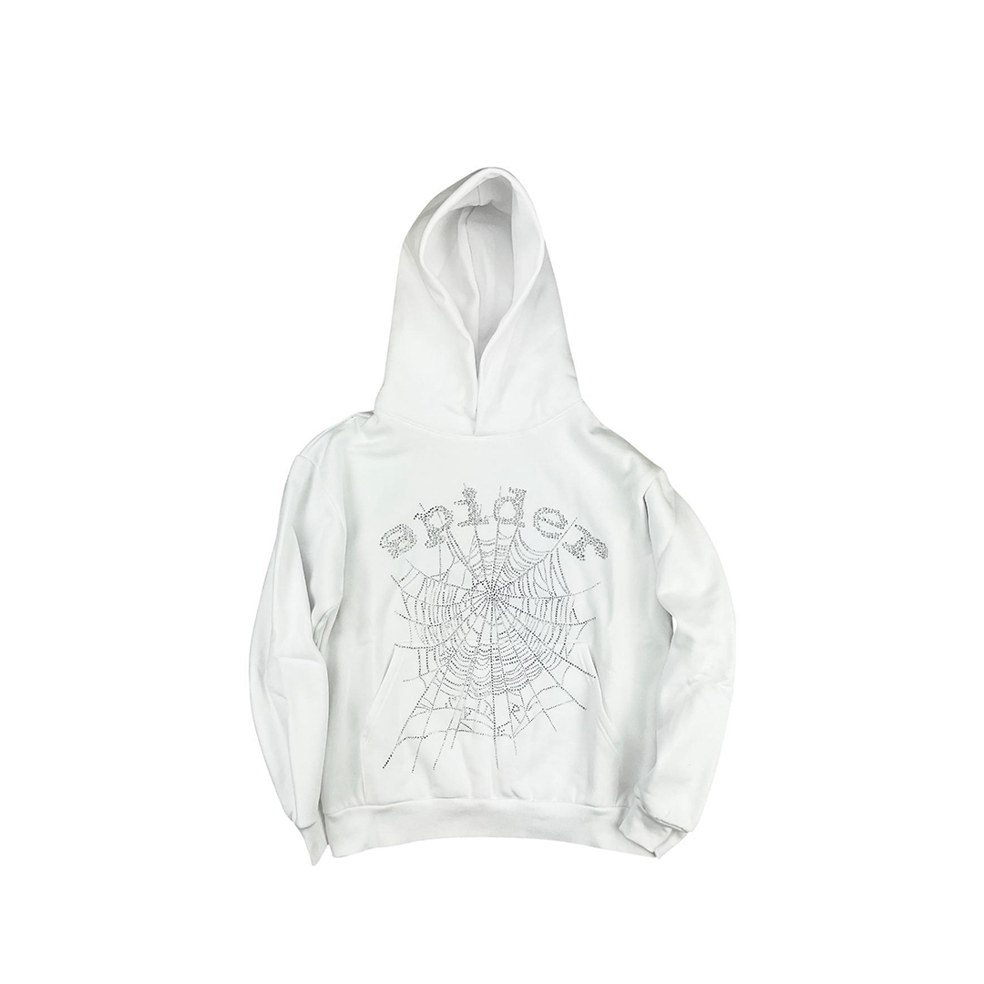 Coco Shoes Sp5der OG Rhinestone Logo Hoodie White - Cocoshoesvip.net
