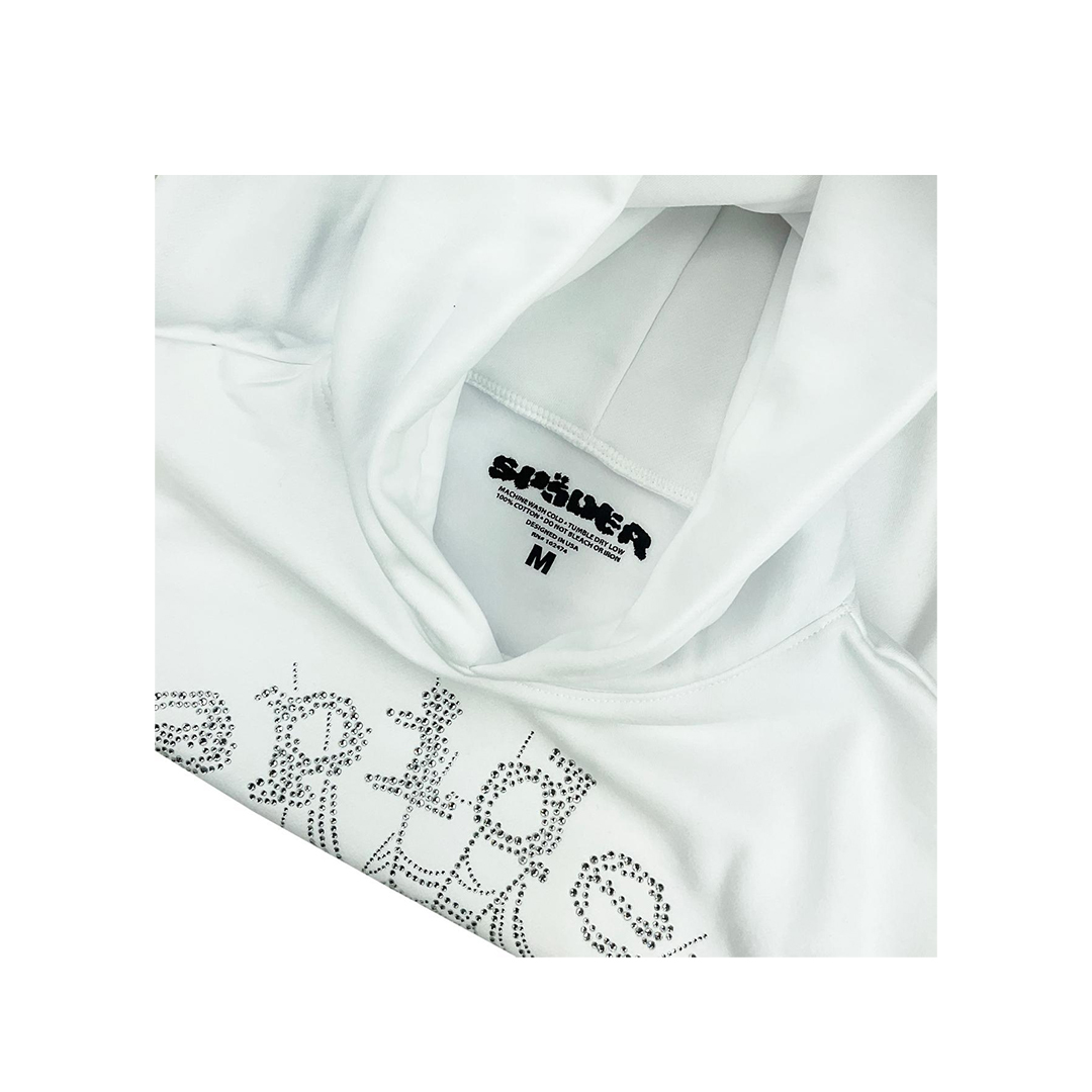 Coco Shoes Sp5der OG Rhinestone Logo Hoodie White - Cocoshoesvip.net