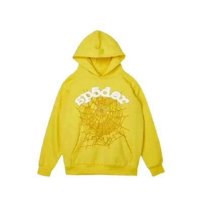 Coco Shoes Sp5der White Letters Yellow Hoodie 01