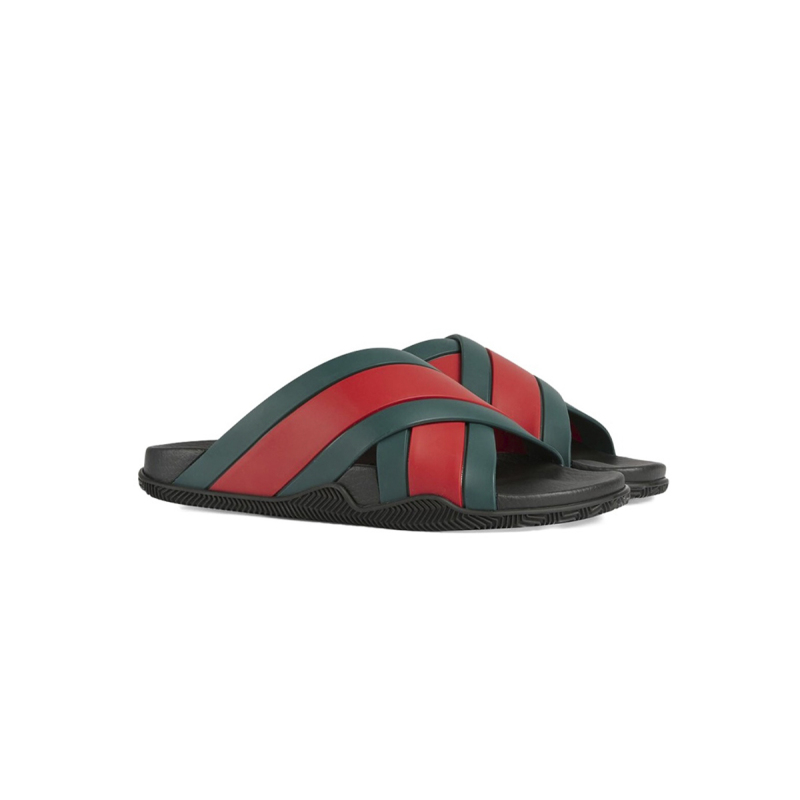 Coco Shoes Gucci Web Slide Black Rubber Green and Red 630326 J8700 8460 - Cocoshoesvip.net