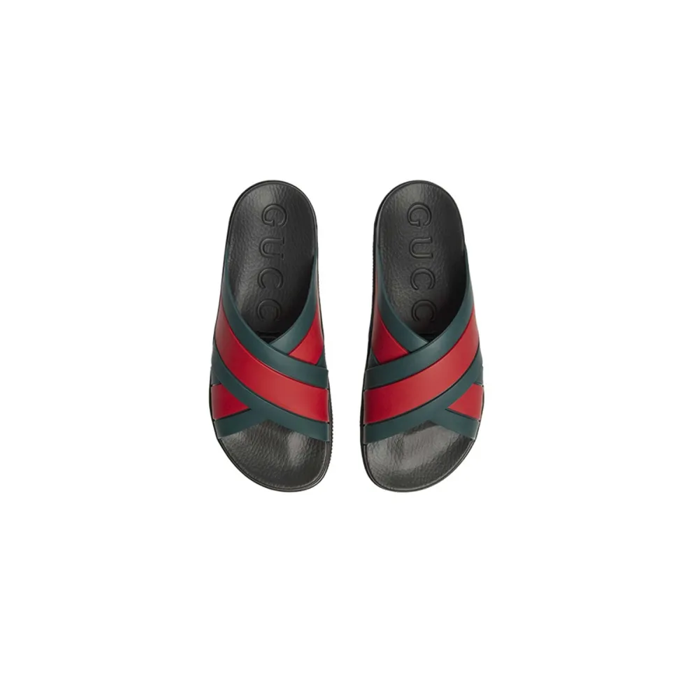 Coco Shoes Gucci Web Slide Black Rubber Green and Red 630326 J8700 8460 - Cocoshoesvip.net