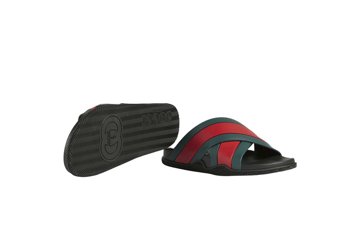 Coco Shoes Gucci Web Slide Black Rubber Green and Red 630326 J8700 8460 - Cocoshoesvip.net