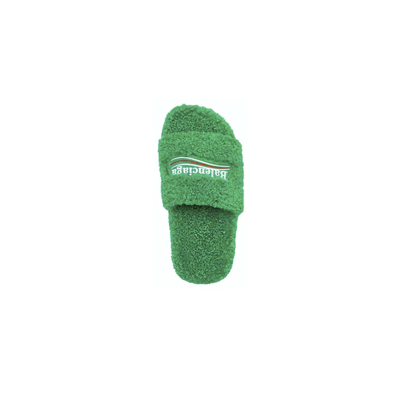 Coco Shoes Balenciaga Furry Slide Green 654261W2DO13060 - Cocoshoesvip.net