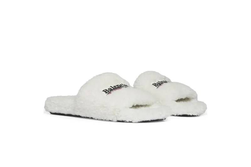 Coco Shoes Balenciaga Furry Slide White 654261W2DO19906 - Cocoshoesvip.net