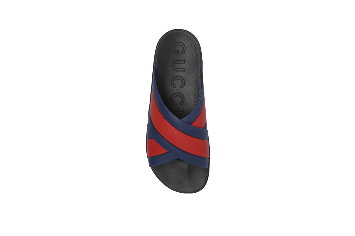 Coco Shoes Gucci Web Slide Black Rubber Blue and Red 630326 J8700 8497 - Cocoshoesvip.net