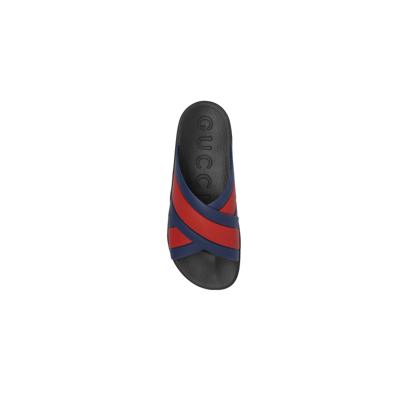 Coco Shoes Gucci Web Slide Black Rubber Blue and Red 630326 J8700 8497 - Cocoshoesvip.net