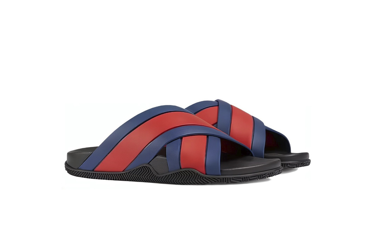 Coco Shoes Gucci Web Slide Black Rubber Blue and Red 630326 J8700 8497 - Cocoshoesvip.net