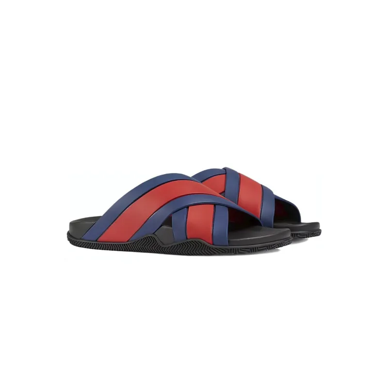 Coco Shoes Gucci Web Slide Black Rubber Blue and Red 630326 J8700 8497 - Cocoshoesvip.net