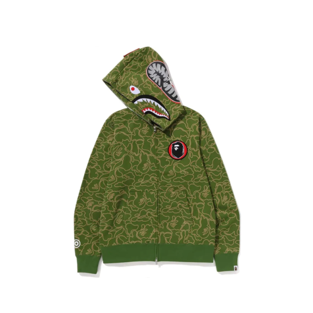 Coco Shoes BAPE 30th Anniversary Line Camo Shark Full Zip Hoodie Green - Cocoshoesvip.net