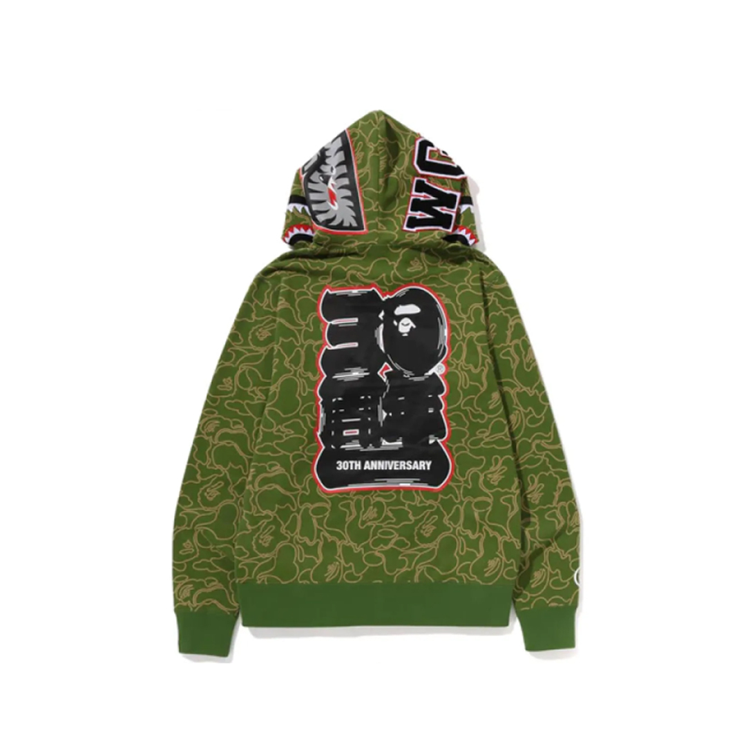 Coco Shoes BAPE 30th Anniversary Line Camo Shark Full Zip Hoodie Green - Cocoshoesvip.net