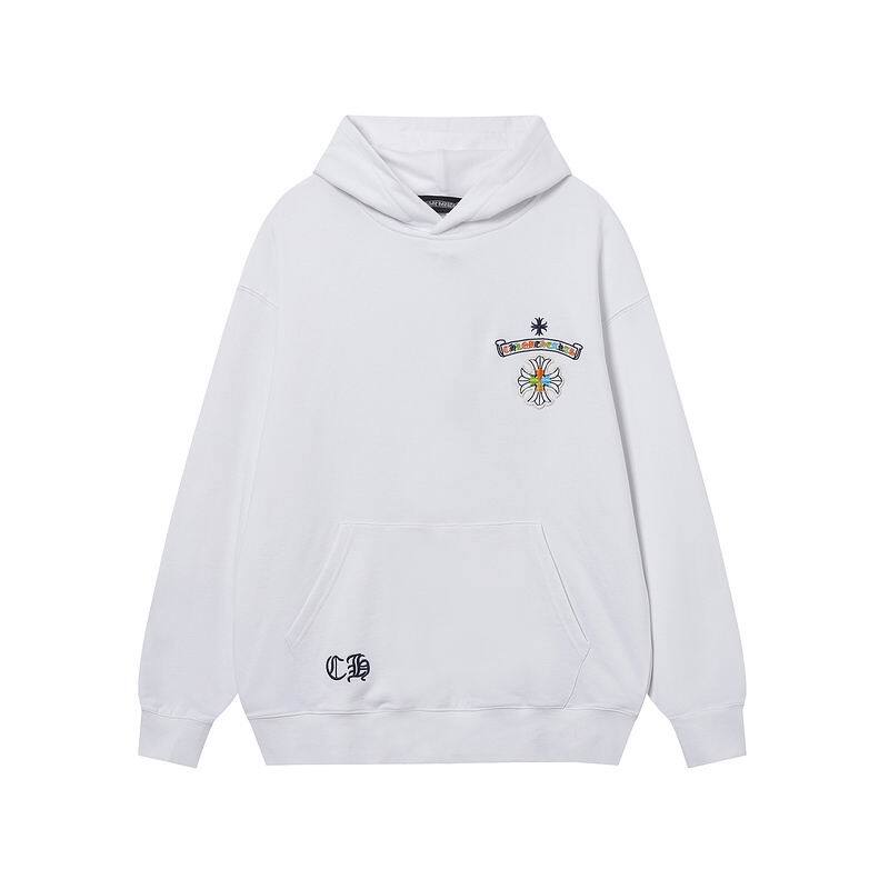 Coco Shoes Chrome Hearts Cross Sanskrit Colorful Letters Embroidery Print Hoodie Black & White - Cocoshoesvip.net