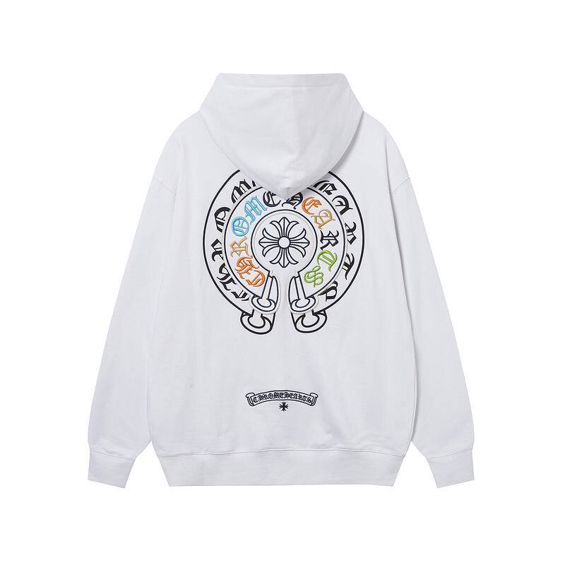 Coco Shoes Chrome Hearts Cross Sanskrit Colorful Letters Embroidery Print Hoodie Black & White - Cocoshoesvip.net
