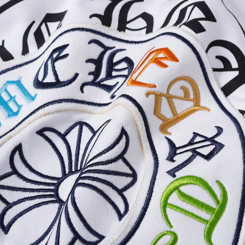Coco Shoes Chrome Hearts Cross Sanskrit Colorful Letters Embroidery Print Hoodie Black & White - Cocoshoesvip.net