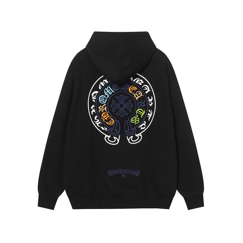 Coco Shoes Chrome Hearts Cross Sanskrit Colorful Letters Embroidery Print Hoodie Black & White - Cocoshoesvip.net