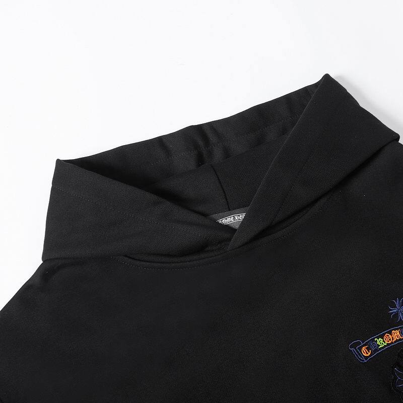 Coco Shoes Chrome Hearts Cross Sanskrit Colorful Letters Embroidery Print Hoodie Black & White - Cocoshoesvip.net