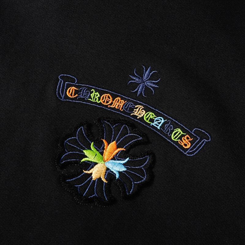 Coco Shoes Chrome Hearts Cross Sanskrit Colorful Letters Embroidery Print Hoodie Black & White - Cocoshoesvip.net