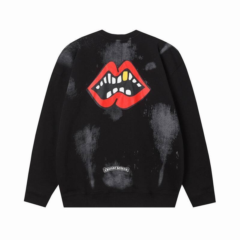 Coco Shoes Chrome Hearts Lips Triple D Print Long Sleeve Crewneck Sweatshirt Black - Cocoshoesvip.net