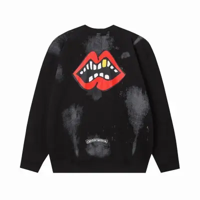 Chrome Hearts Lips Triple D Print Long Sleeve Crewneck Sweatshirt Black 02