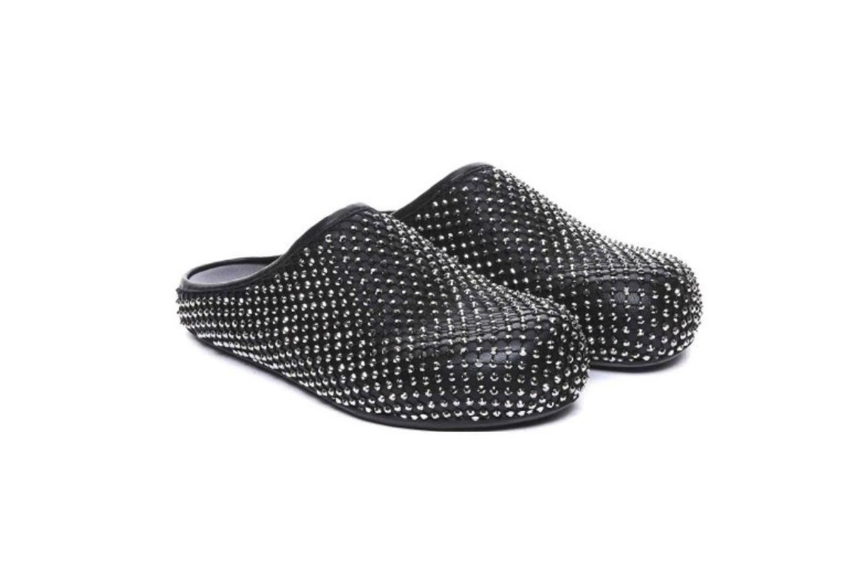 Coco Shoes Marni Calfskin Fussbett Sabot Black Leather with Rhinestones SBMR000600P639400N99 - Cocoshoesvip.net