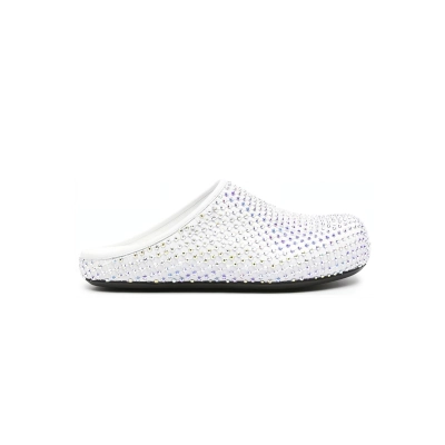 Coco Shoes Marni Calfskin Fussbett Sabot White Leather with Rhinestones SBMS004601P639400W01 02