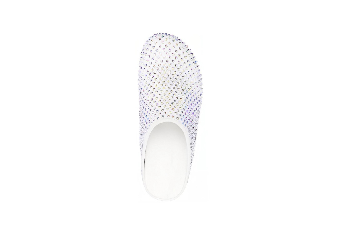 Coco Shoes Marni Calfskin Fussbett Sabot White Leather with Rhinestones SBMS004601P639400W01 - Cocoshoesvip.net