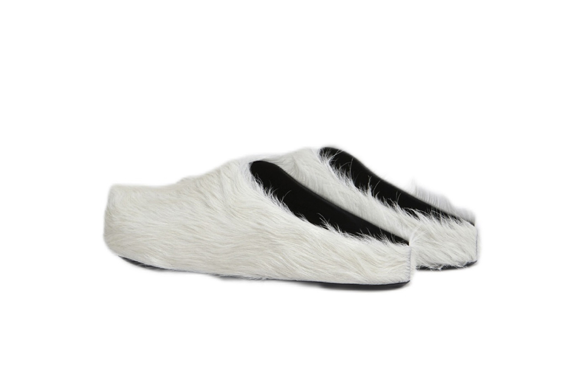 Coco Shoes Marni Long-hair Calfskin Fussbett Sabot White SBMR000600P412200W02 - Cocoshoesvip.net