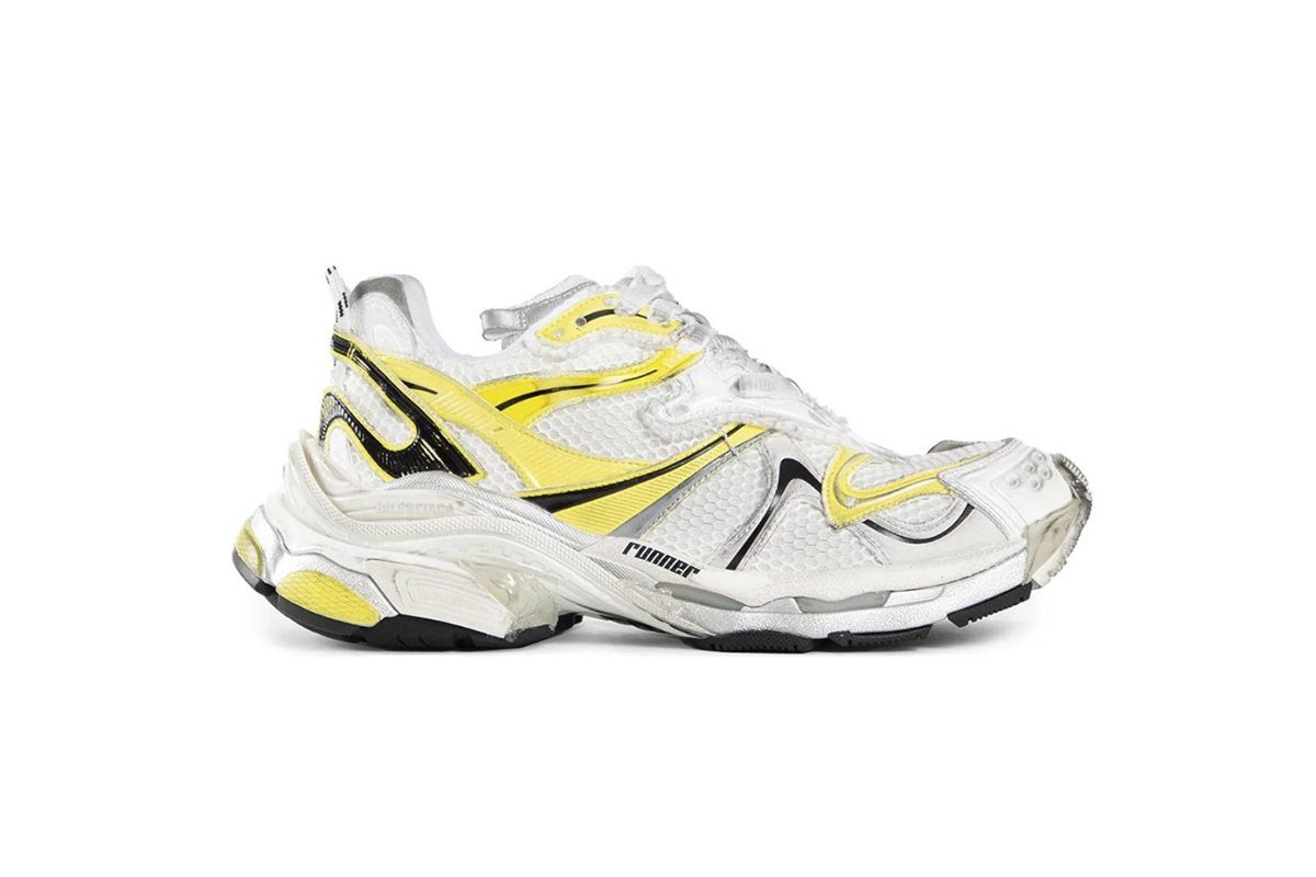 Coco Shoes Balenciaga Runner 2.0 Sneaker in White, Yellow and Black Mesh and Polyurethane 779066W3RXP9710 - Cocoshoesvip.net