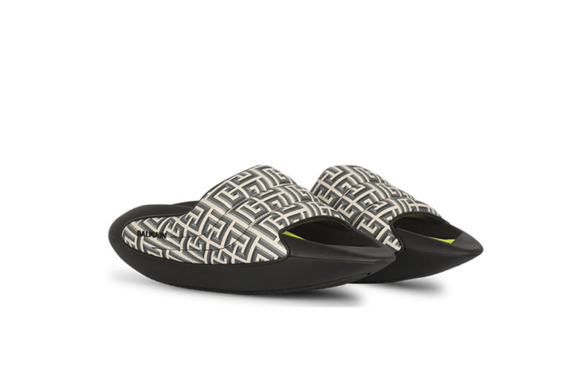 Coco Shoes Balmain B-It Padded "Monogram Print" Slides YMOVL299TCMM - Cocoshoesvip.net