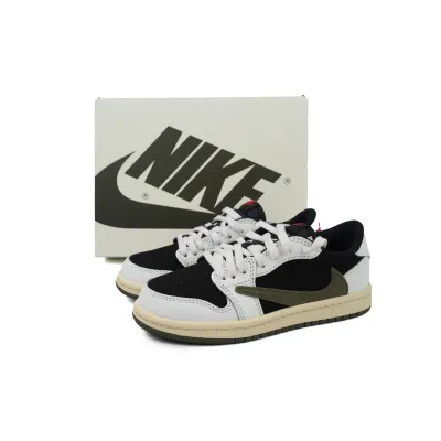 Air Jordan 1 Kids Shoes Mid Retro Low OG SP Travis Scott Olive (PS) DZ5909-106 02
