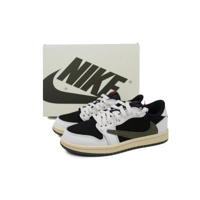 Air Jordan 1 Kids Shoes Mid Retro Low OG SP Travis Scott Olive (PS) DZ5909-106 02