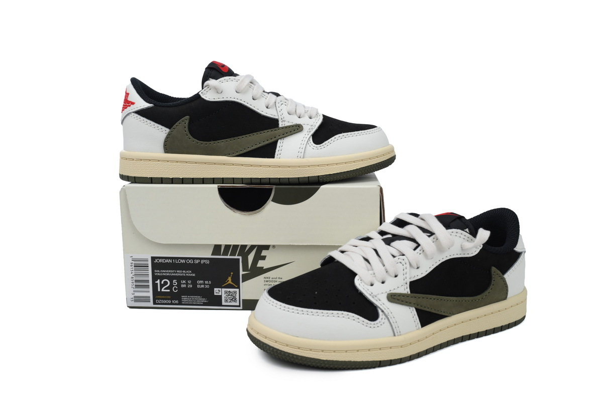 Coco Jordan 1 Kids Shoes Mid Retro Low OG SP Travis Scott Olive (PS) DZ5909-106 - Cocoshoesvip.net
