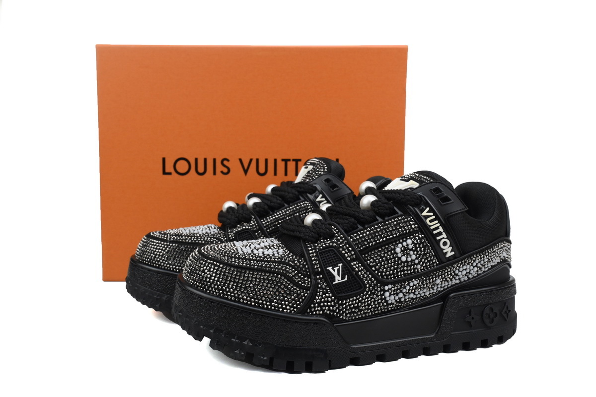 Coco Shoes Louis Vuitton Trainer Maxi Black Swarovksi Crystals - Cocoshoesvip.net