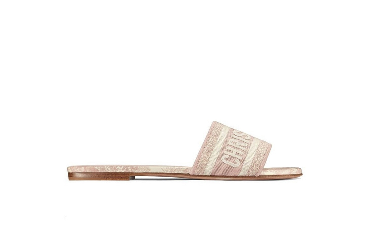 Coco Shoes Dior Dway Slide Pink Toile de Jouy Embroidered Cotton KCQ209TJE S46P - Cocoshoesvip.net