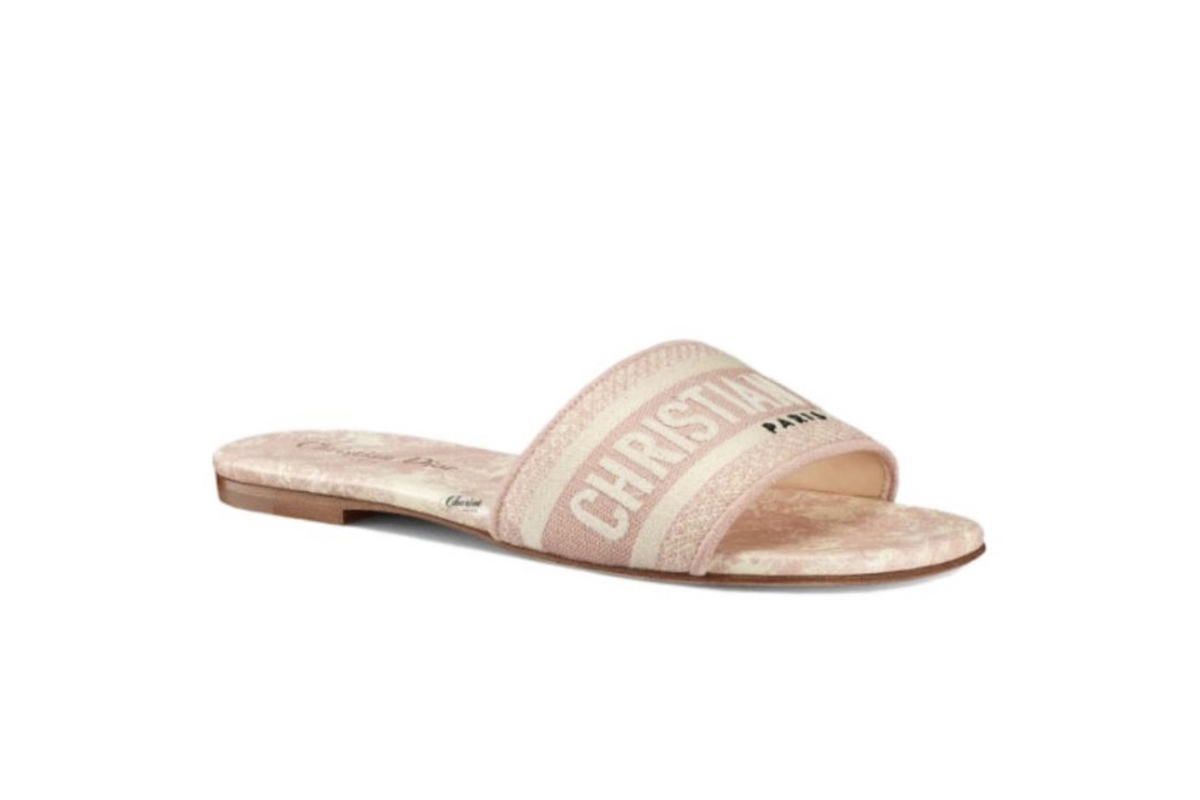 Coco Shoes Dior Dway Slide Pink Toile de Jouy Embroidered Cotton KCQ209TJE S46P - Cocoshoesvip.net