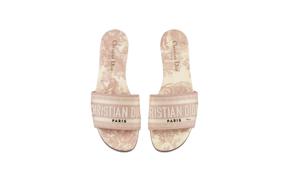 Coco Shoes Dior Dway Slide Pink Toile de Jouy Embroidered Cotton KCQ209TJE S46P - Cocoshoesvip.net
