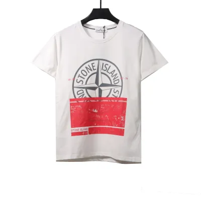 Stone Island Compass Strip Print T-Shirt White 01
