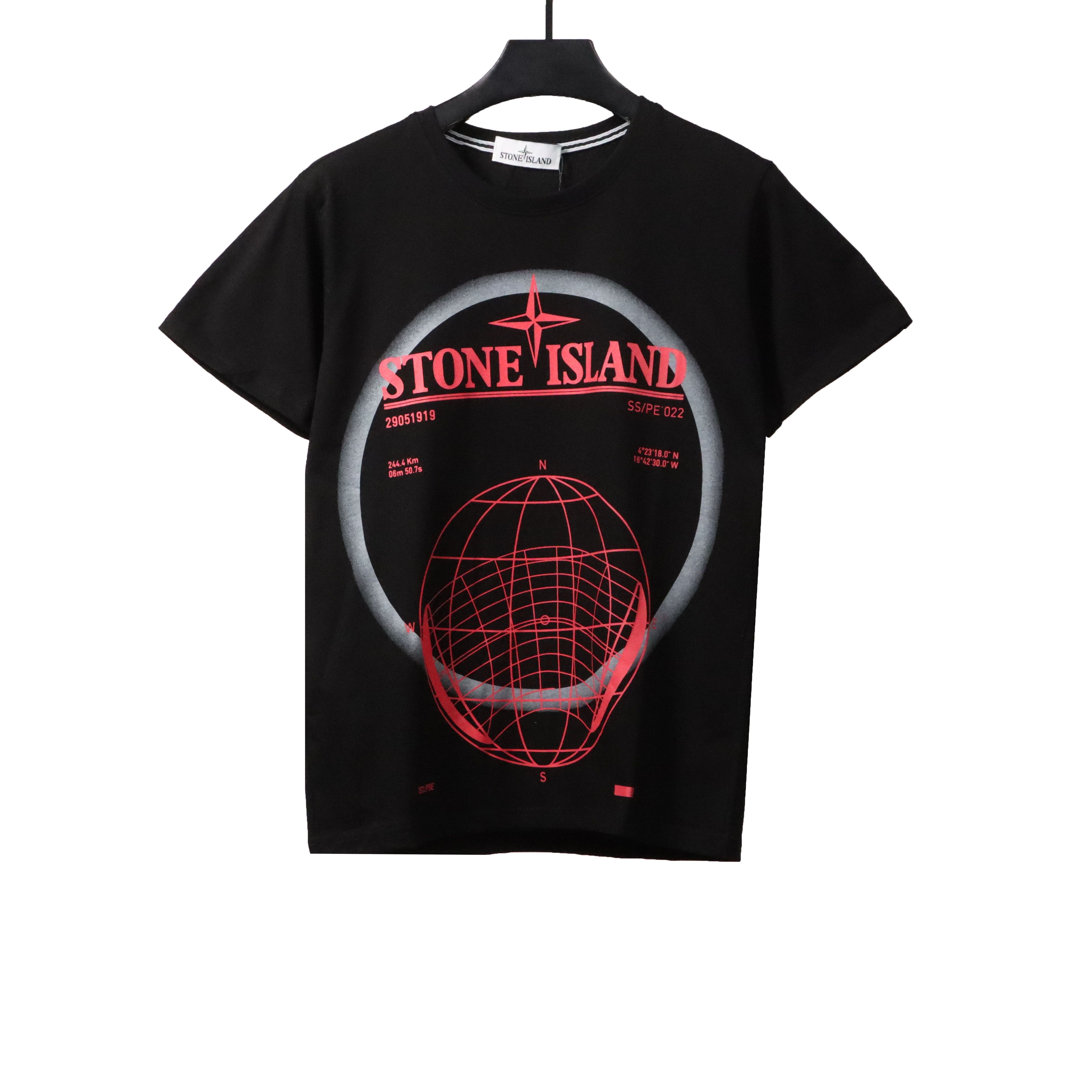 Coco Shoes Stone Island Compass Earth Print T-Shirt Black