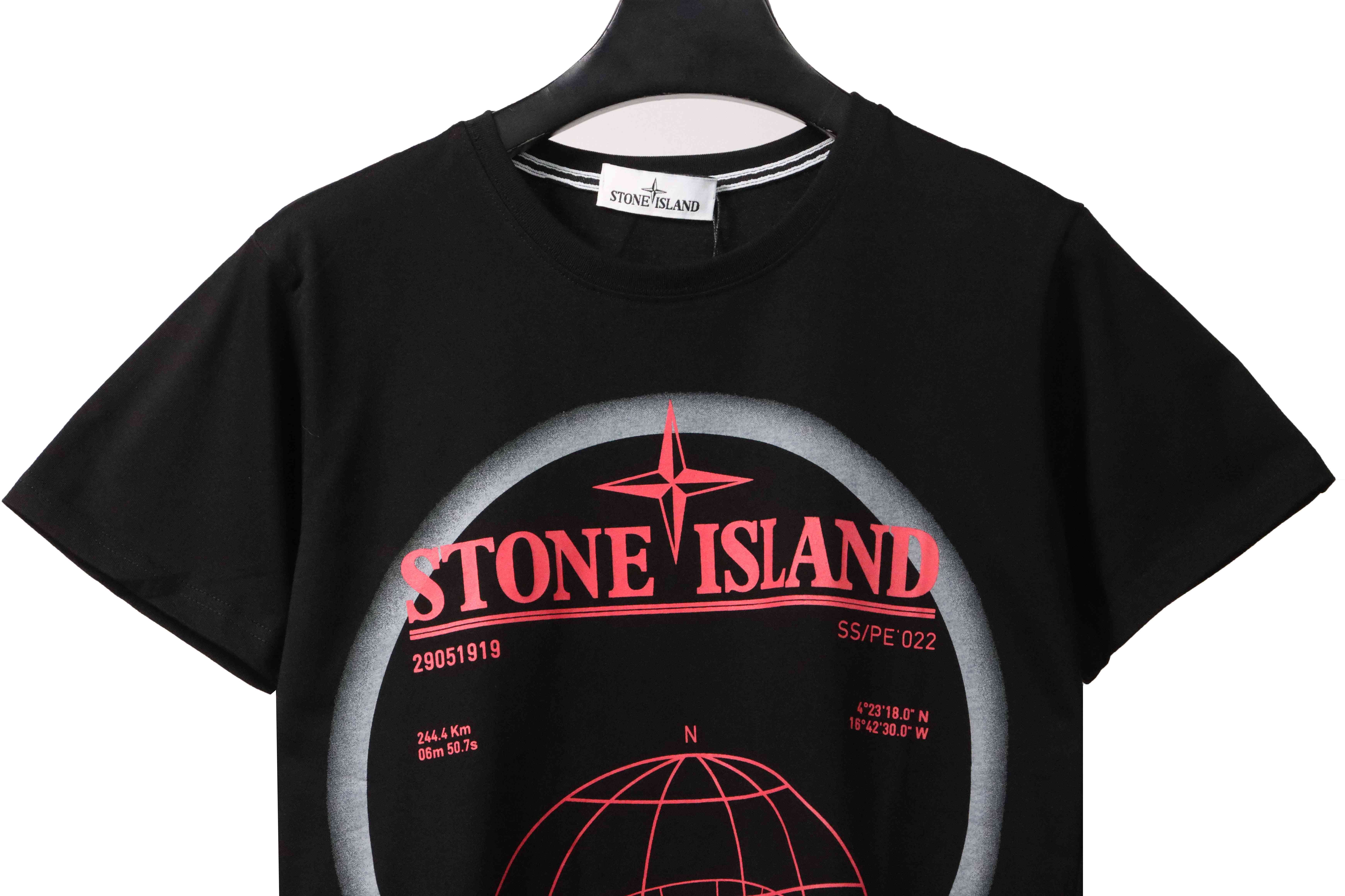 Coco Shoes Stone Island Compass Earth Print T-Shirt Black