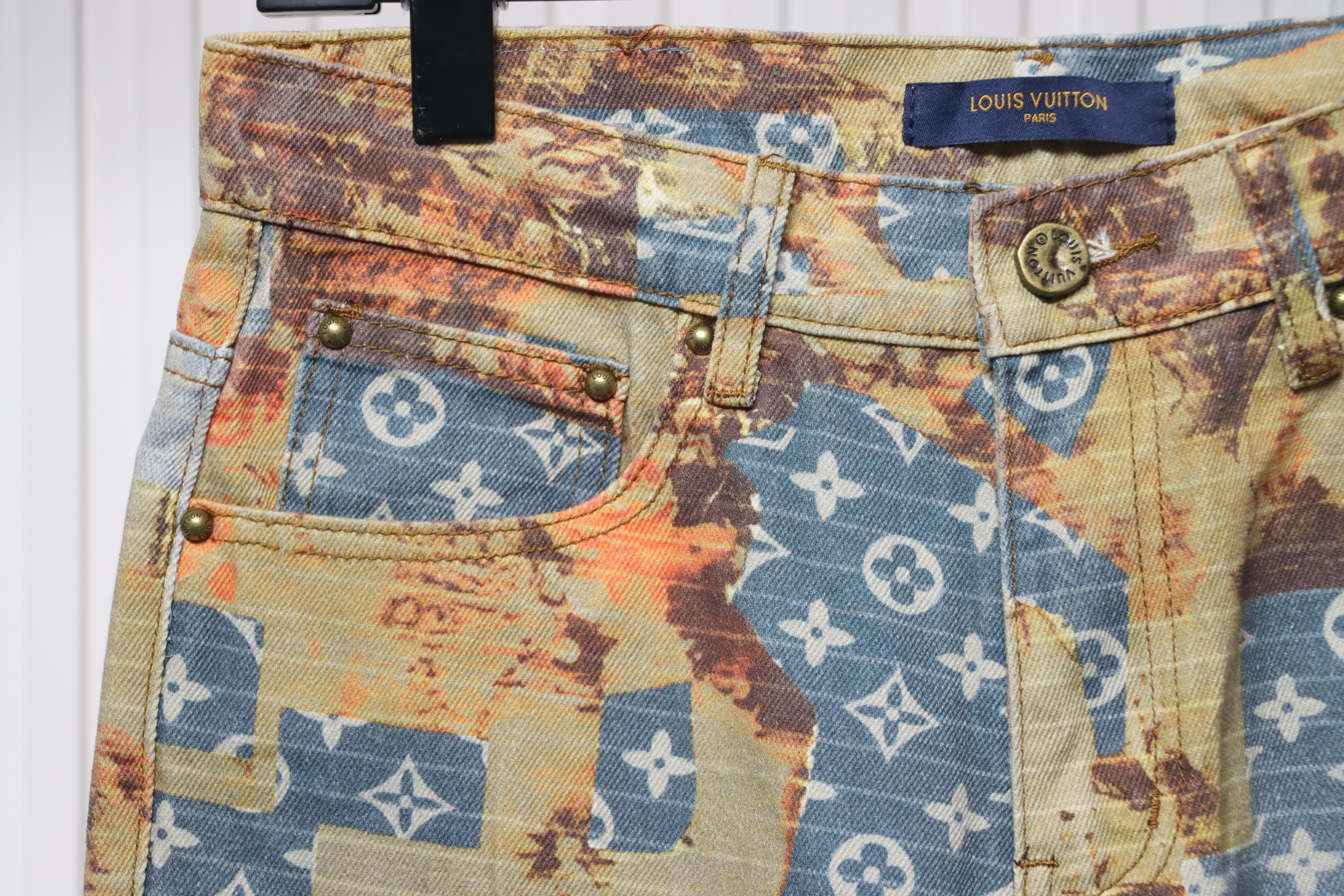 Louis Vuitton Rose Floral Distressed Carpenter Jeans