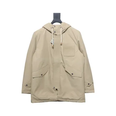 Loewe Leather Label Hooded Down Jacket Light Brown 01